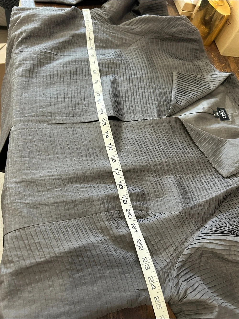 Eileen Fisher pleated silk open front silk jacket gray size 1X